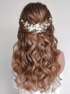 Casdre Flower Bride Wedding Hair Vine Pearl Bridal Headpiece Leaf Hair Accessories Hair Piece for Women and Girls (A Silver)