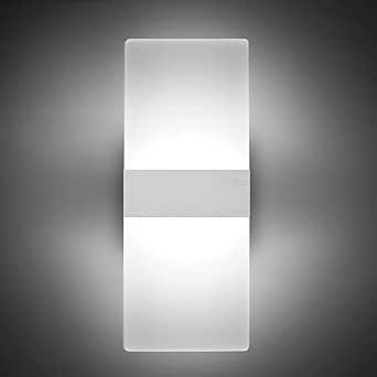 ChangM Modern LED Acrylic Wall Sconce 12W Cool White 6000K Up Down Lamp for Bedroom Corridor Stairs Bathroom Indoor Lighting Fixture Lamps Home Room Decor Not Dimmable No Plug(1 Pack)