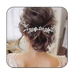 JAKAWIN Bride Wedding Pearl Hair Piece Silver Rhinestone Hair Vine Bridal Hair Accessories for Women