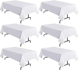 sancua 6 Pack White Tablecloth 60 x 102 Inch, Rectangle Table Cloth for 6 Feet Table - Stain and Wrinkle Resistant Washable Polyester Table Cover for Dining Table, Buffet Parties and Camping