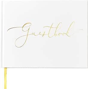 Wedding Guest Book, Sign in Guest Book for Wedding Reception, 9"x7", Hardcover, Gold Foil Guestbook (Lined, Guestbook)