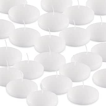 10 Hour Floating Candles, 3'' White Unscented Dripless Wax Discs, for Cylinder Vases, Centerpieces at Wedding, Party, Pool, Holiday (24 Set)