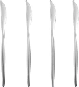 U-QE 180Pcs Silver Plastic Knives, Disposable Heavy Duty Plastic Knife, Heavyweight Plastic Knives, Silver Plastic Flatware Perfect For Parties, Weddings and Everyday Use