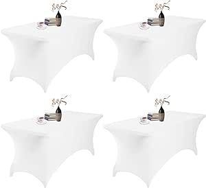 4Pack Spandex Waterproof Table Covers 6ft,Spandex 6ft Waterproof Table Cover for Party,Wedding, Banquet, and Events(White)