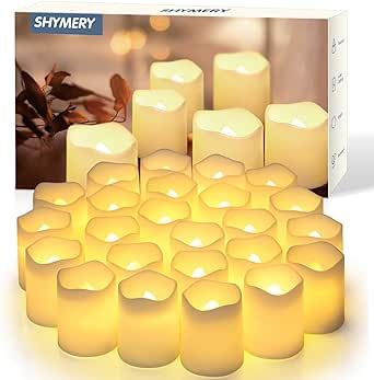 SHYMERY Flameless Votive Candles, Flickering Electric Fake Candle,24 Pack 200+Hour Battery Operated LED Tea Lights in Warm White for Wedding, Table, Festival, Halloween,Christmas Decorations