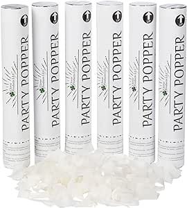 Clover Products Large Premium Wedding Confetti Cannon - (6 Pack) White Biodegradable Paper Confetti Popper | Launches Confetti 20-25 Feet | Party Poppers for Wedding or any occasion.