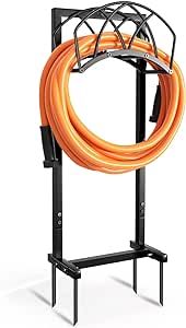 GREENER Garden Hose Holder Freestanding Heavy Duty Water Hose Holder Detachable Metal Hose Hanger Holds 150-feet Hose,Outdoor Hose Stands Hose Holder Storage Rack For Outside Yard Lawn, Black
