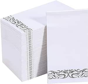 Vplus 200 Pack Guest Paper Towels Disposable Premium Quality 3-ply Soft Absorbent Party Napkins Wedding Napkins for Kitchen Parties, Dinners or Events(Silver)