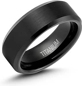 LerchPhi Custom Engraved Tungsten Engagement & Wedding Ring for Men - 6MM 8MM Matte Black, Bevelled Edge Promise Band