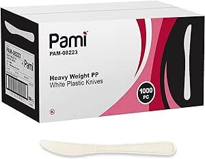 PAMI Heavy Weight Disposable Plastic Knives [1000-Pack] - Bulk White Plastic Silverware For Parties, Weddings, Catering Food Stands, Takeaway Orders & More- Heavy-Duty Single-Use Partyware Knives