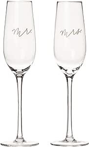 Pearhead Mr. & Mrs. Champagne Flute Set, His and Hers Wedding Day Toasting Glasses, Tall Wine Glasses, Bridal Shower Gift Idea