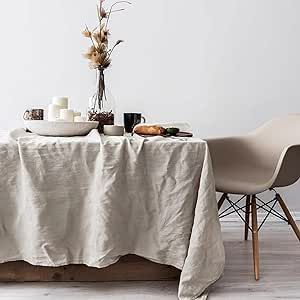 Linen Tablecloth 100% Pure Linen Table Cloth 60x108 Inches Rectangle Tablecloths Washable Cloths for Kitchen, Dining, Buffet Parties, Events, Picnic, Weddings and Restaurants-Natural Linen