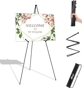 AROIC 65'' Easel Stand for Wedding Sign, 1 Pack Portable & Collapsable Poster Stand for Display,Baby Shower, Party, Poster,Painting Canvas, Exhibition Sign, Adjustable Floor Easel, with 1 Storage Bag