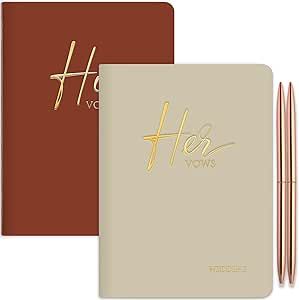JUBTIC Vow Books His and Hers, Wedding Vow Books with Gold Foil Lettering, Wedding Gift for Bride and Groom with 48 Page, A Beautiful Addition For The Wedding Day- Terracotta -Beige