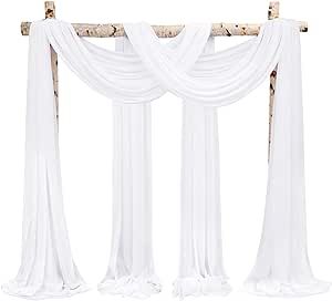 Wedding Arch Draping Fabric,4 Panels 28" x20ft White Wedding Arch Drapes for Ceremony Chiffon Fabric Drapes Arbor Drapery Wedding Arch Decorations for Reception Sheer Backdrop Curtains for Party Swag