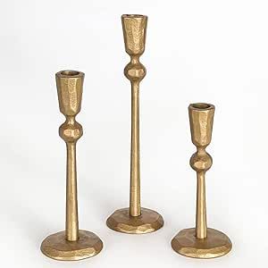 Antique Brass Iron Taper Candle Holder - Set of 3 Decorative Candle Stand, Candlestick Holder for Wedding, Dinning, Party