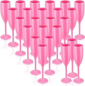 Champagne Flute Acrylic Champagne Glasses Wedding Toasting Champagne Flute Goblet Plastic Reusable Unbreakable Champagne Cups for Bachelorette Wedding Bridal Shower Party (Pink, 24)
