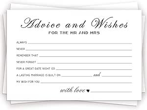 Advice and Wishes Cards for the New Couples Mr and Mrs, Bride and Groom, Newlyweds, Perfect 50 Pcs Wedding Advice Cards for the Wedding Reception Decorations/Bridal Shower Party
