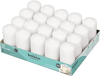 BOLSIUS Set of 20 White Pillar Candles - 2x4 inch Unscented Candle Set - Dripless Clean Burning Smokeless Dinner Candle - Perfect for Wedding Candles, Parties and Special Occasions