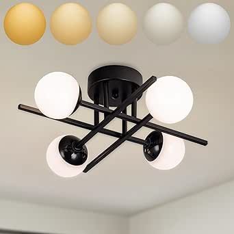 Semi Flush Mount Modern Ceiling Light Fixture,LED 4Light Dimmable 5CCT 2700K-5000K Black Vintage Matte Sputnik Ceiling Light Fixture for Farmhouse Dining Living Room Bedroom Kitchen Lighting