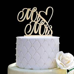 Mr and Mrs Cake Topper, Bride and Groom Sign Wedding, Engagement Cake Toppers Decorations (Mirror Gold Acrylic)