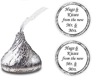 324 Hugs and Kisses from The New Mr. & Mrs. Kiss Wedding Stickers, Chocolate Drops Labels Stickers for Weddings, Bridal Shower Engagement Party Decorations, Kisses Favors Decor. Made in USA