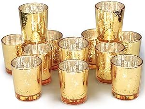 Volens Gold Votive Candle Holders Bulk, Mercury Glass Tealight Candle Holder Set of 12 for Wedding Decor and Home Decor
