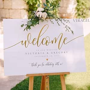 Personalized Script Welcome Wedding Sign, Welcome Sign For Wedding, Wedding Welcome Sign With Stand, Custom Welcome Sign Wedding Decorations For Ceremony, Gold Welcome Sign