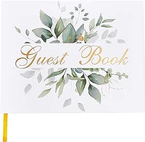 Wedding Guest Book - Guest Sign in Book - Wedding Reception Registry Book - Hard Cover, 7" x 9" (Eucalyptus Gold Foil, Book)