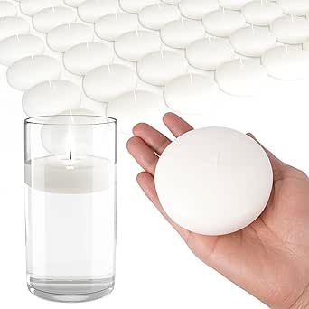 102 Pack 8-9 Hour 3" White Floating Candles for Wedding, Unscented Dripless Wax Candles, Smokeless Candle, Perfect for Cylinder Vases, Centerpieces at Wedding, Pools, and Home
