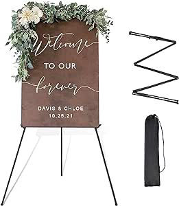 Easel Stand for Wedding Sign Poster 63'' Instant Display Easel for Floor Adjustable Metal Art Easel Black