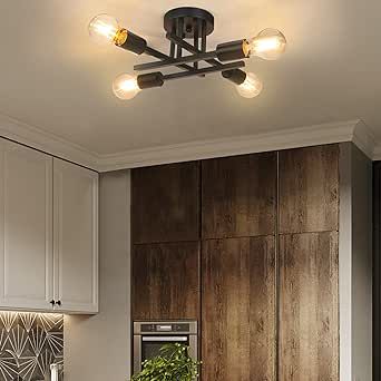 Asnxcju 4-Light Hallway Semi Flush Mount Light Fixtures, Farmhouse Black Light Fixtures Ceiling Mount, Indoor Close to Ceiling Lighting for Kitchen Entryway Bedroom Foyer (Bulb Not Included)