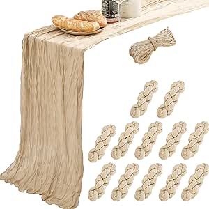 12 Pack 10 Ft Tan Beige Cheesecloth Table Runner Gauze Table Runners Cheese Cloth for Bridal Baby Shower Wedding Decor ( 35 x 120 Inch )