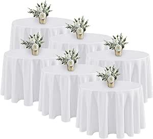 Fitable 6 Pack White Round Tablecloths - 120 Inches in Diameter - Stain Resistant and Washable Table Clothes, Polyester Fabric Table Covers for Wedding, Party, Banquet, Formal Events