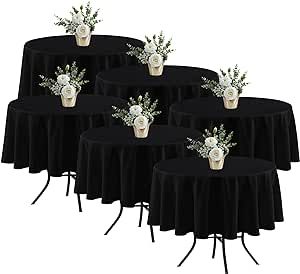 Fitable 6 Pack Black Round Table Clothes - 70 Inches in Diameter - Stain Resistant and Washable Tablecloths, Polyester Fabric Table Covers for Wedding, Party, Banquet, Gathering