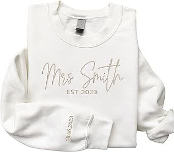 Personalized Embroidered Mrs. Sweatshirt With Date On Sleeve, Bride Sweatshirt,Bachelorette Party Gifts For Bride