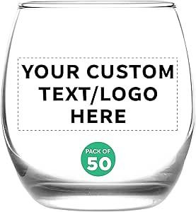 Custom Mikonos Stemless Wine Glasses 11.5 oz. Set of 50, Personalized Bulk Pack - Restaurant Glassware, Perfect for Red Wine, White Wine, Cocktails - Clear