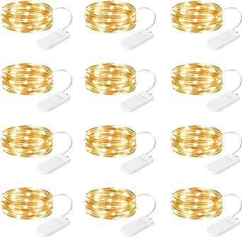 12 Pack Fairy Lights Battery Operated String Lights, 7ft 20 Led Waterproof Copper Wire Firefly Starry for DIY Wedding Party Bedroom Christmas (Warm White)