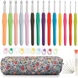 OWill 14 Piece Crochet Hooks Set, Crochet Hooks for Beginners Adults, Soft Grip Crochet Needles Tools with Storage Case,Ergonomic Crochet Hooks for Arthritic Hands