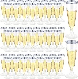CHENGU 200 Pack Champagne Flutes Plastic 5 Oz Plastic Wine Glasses Plastic Toasting Champagne Flutes for Wedding Party Disposable Plastic Champagne Glasses Cocktail Cups for Celebration (Silver)