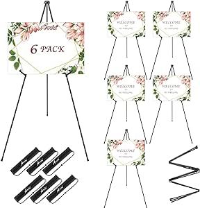 AROIC 63 "Easel Stand for Display, 6 Pack Portable Foldable Metal Easel, Easels for Signs Wedding Logos,Arts, Painting,Adjustable Floor Easels with 6 Storage Bag