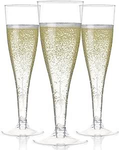 Prestee 100 Clear Disposable Champagne Flutes - Glasses for Weddings, Parties, New Years Eve, Toasting & Mimosas - 2023
