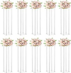 10 Pcs Wedding Centerpieces Acrylic Vases Clear Column Flower Vase Flowers Stand 7.87'' x 7.87'' x 31.5'' Rectangular Flower Display Table Flower Stands for Wedding Party Events Reception Table Decor