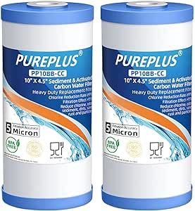 PUREPLUS 5 Micron 10" x 4.5" Whole House Sediment and Carbon Water Filter Replacement Cartridge for GE FXHTC, GXWH40L, GXWH35F, GNWH38S, Culligan RFC-BBSA, WRC25HD, PP10BB-CC, Pentek RFC-BB, 2Pack