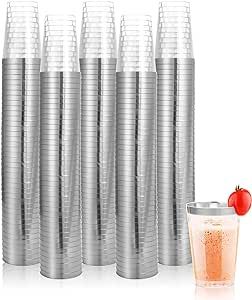 200 Pack Silver Plastic Cups, 12 Oz Clear Plastic Cups, Silver Rimmed Plastic Cups, Disposable Wine Glasses, Disposable Cups, Elegant Party Cups With Silver Rim For Wedding, Thanksgiving