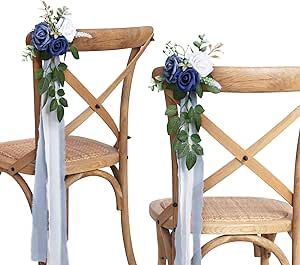 Wedding Aisle Decorations for Wedding Ceremony Set of 10 Pew Flowers for Church Chair Decorations Party Decor with Artificial Flowers Eucalyptus and Ribbons Blue