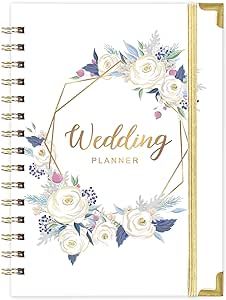 Tullofa Wedding Planner - Wedding Planner Book and Organizer for The Bride with 5 Tabbed Sections, 6.5" x 8.75", Hardcover with Metal Corner + 5 Inner Pocket + Sticker + Notes Pages - Purple White