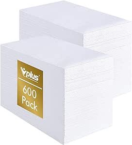 Vplus 600 Pack Paper Napkins Guest Towels Disposable Premium Quality 3-ply Dinner Napkins Disposable Soft, Absorbent, Party Napkins Wedding Napkins for Kitchen, Parties, Dinners or Events(White)