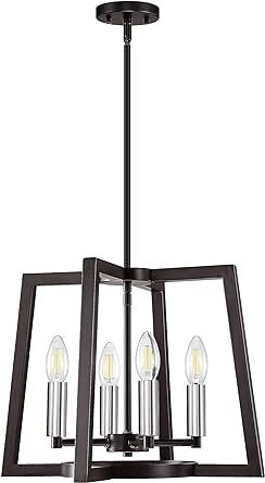 Rustic Metal Lantern Cage Kitchen Island Pendant Light Fixture,Modern Industrial for Dining Room Bedroom Foyer Entry Porch Over Sink (4 Light, E12 Base)