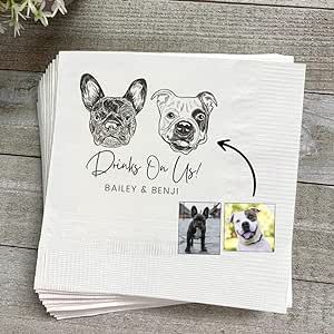 Coolslove Luxury Custom Pet Cocktail Napkins, Dog Wedding Napkins, Personalized Photo Napkins, Customized Pet Napkins, Custom Pet Portrait Wedding Napkins, Custom Bar Napkins, Engagement Party